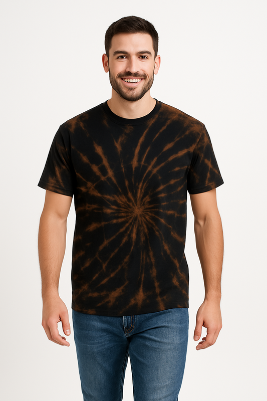 Unisex Black & Brown Spiral Tie-Dye T-Shirt | Oversized Cotton Tee for Men & Women - Streetwear Vibe
