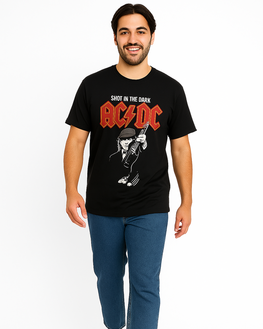 Unisex Black Graphic T-Shirt – ACDC "Shot in the Dark" Printed Tee (100% Cotton)